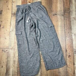 C&C California Gray Linen Blend Cargo Pants Wide Leg Elastic Beach Boho Small